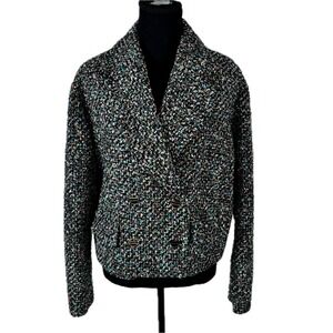 Sandro Paris Women Multi Color Tweed Double Breasted Cropped Jacket Size 40 L